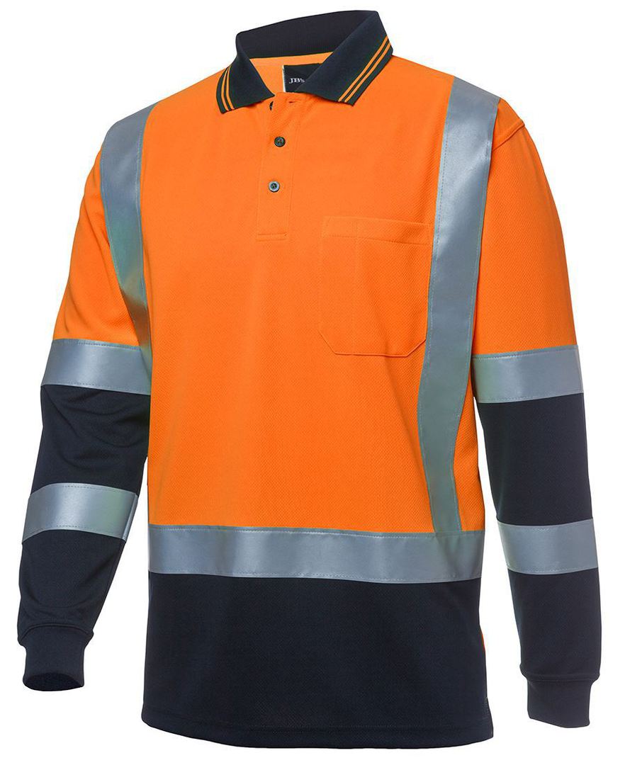 6DHL JBs L/S D+N H PATTERN BIOMOTION TRAD POLO,H Pattern Hi Vis Comfort Traditional Long Sleeve Polo Shirt.  Reflective Tape for image 4